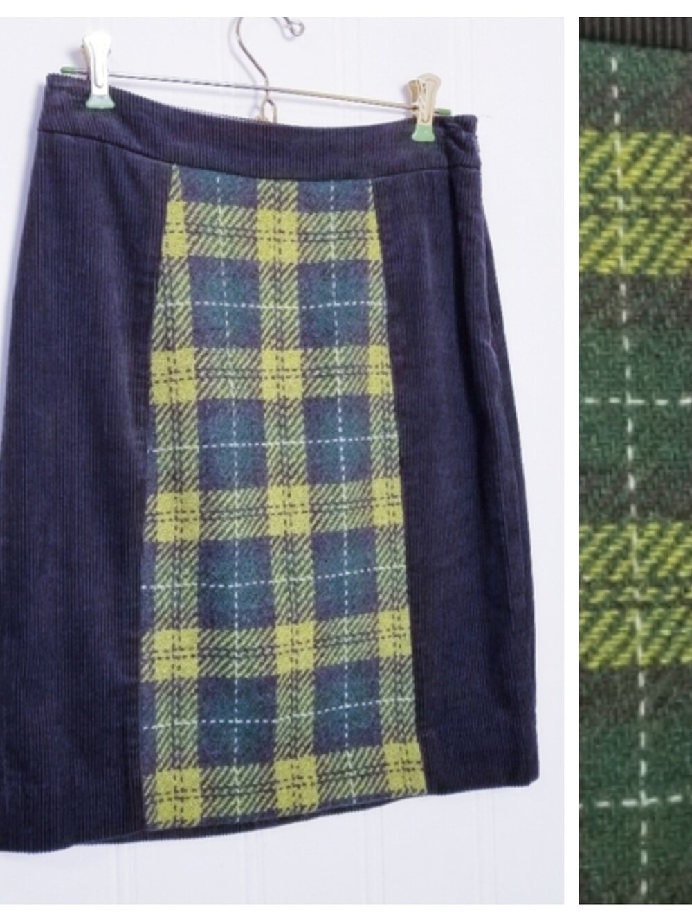 Anthropologie Maeve Skirt 2 Plaid Swathe Corduroy Wool Pencil Brown Green Preppy